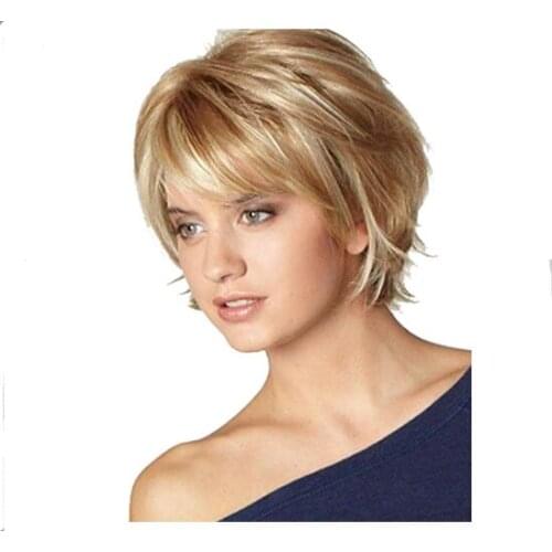 ZM Short Straight Synthetic Hair Wig 12" with Natural Bangs Pixie Cut With Highlights For Women Fluffy High Temperature Fiber
