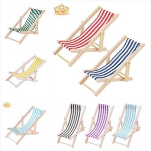 1:12 dollhouse dollhouse mini furniture model finished product striped wooden recliner beach chair multicolor