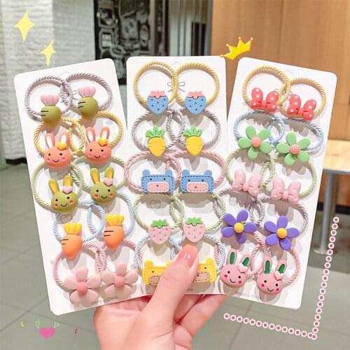 10PCS/Set Girls Hair AccessoriesCute Cartoon Head Rope Small Scrunchie Kids Ponytail Fashion Hair Tie Elastic Hair Bands Set
