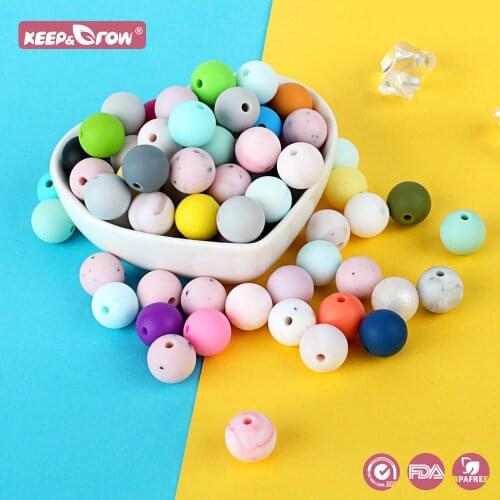 Keep&Grow 100Pcs 12MM Silicone Beads Round Perle silicone Baby Teething Beads BPA Free Baby Teethers Infants Tooth Care Toys