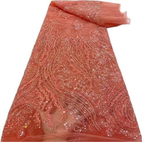 African Lace Fabric 2021 High Quality Handmade Beaded Lace Material Nigerian Lace Fabrics For Wedding Sewing RF-390