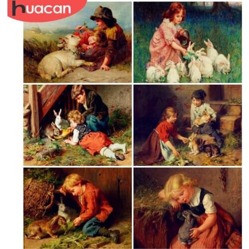 HUACAN 5D Diamond Painting Children Cross Stitch Diamond Embroidery Rabbit Mosaic Wall Decor Handmade Gift