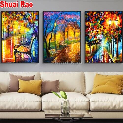 Diamond Art City landscape Park Chair full square round Diamond Painting cross stitch Diamond mosaic embroidery rhinestone Decor