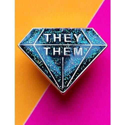 Diamond Non-binary They Them Enamel Brooch Pin Backpack Hat Bag Lapel Pins Badges Women Mens Fashion Jewelry Accessories