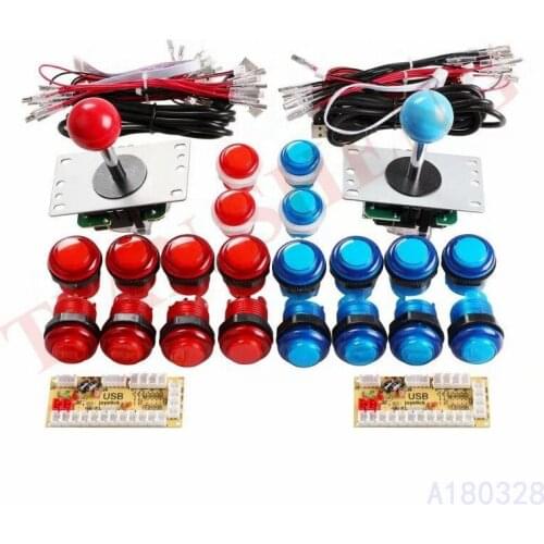 Arcade Joystick DIY Kits with 2 Players USB LED Encoder 4 /8 Way Joystick Controller LED Illuminated Push Button for Game MAME