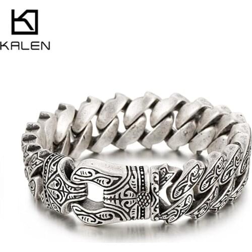 21mm Punk Vintage Silver Color Cuban Chain Bracelet Men Stainless Steel Massive Male Jewelry