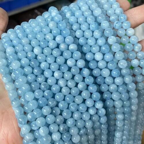 High Quality Genuine Natural Brazil Aquamarine Stone Beads 6/8/10mm Round Loose Blue Beryl Bead For Jewelry Making DIY Bracelet