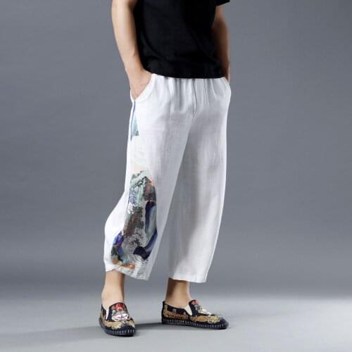 Men Casual Pant Linen Nepal Quickly Dry Retro Printed Sweatpant Running Jogger Fitness Gym Workout Casual Yoga Pant Sportswear