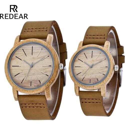 REDEAR Bamboo Watch For Love Luxury Wood Wristwatches With Genuine Cowhide Leather Band Wood Sports Watch For Fathers day Gift