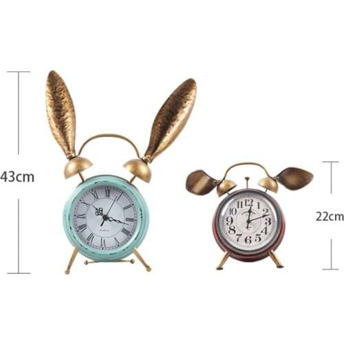 Decorative Retro Table Desktop Clocks Living Room Bedroom Rabbit Ears Vintage Alarm Clocks Ornaments Table Desktop Watches Gifts