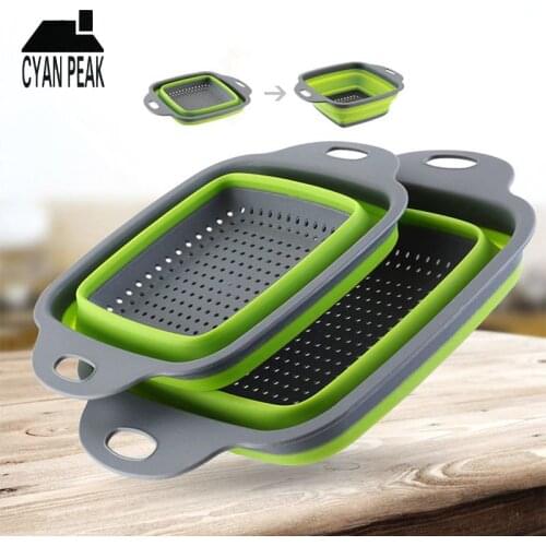 2pcs/set Foldable Fruit Vegetable Washing Drain Basket Strainer Portable Silicone Colander Collapsible Drainer Kitchen Tools