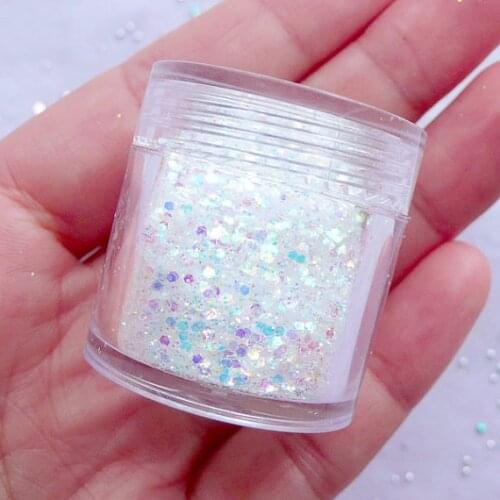 Hot1 Box Iridescent Sprinkles Hexagon Aurora Borealis Glitter Confetti | Holographic Flakes Nail Deco (Gold light) 10gjar SPK196