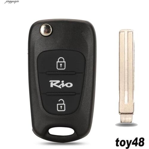 Jingyuqin Remote Car Key Case Shell For Kia Rio 3 III Flip Folding Key Replacement Fob Uncut Blade 3 Buttons