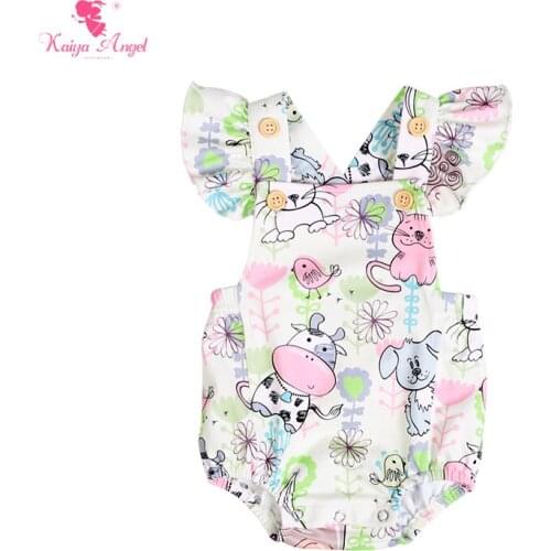 Kaiya Angel 2018 Baby Girl Boy Off Shoulder Romper Red Crayfish Cattle Dog Mouse Animal Flower Newborn Summer Clothes wholesale