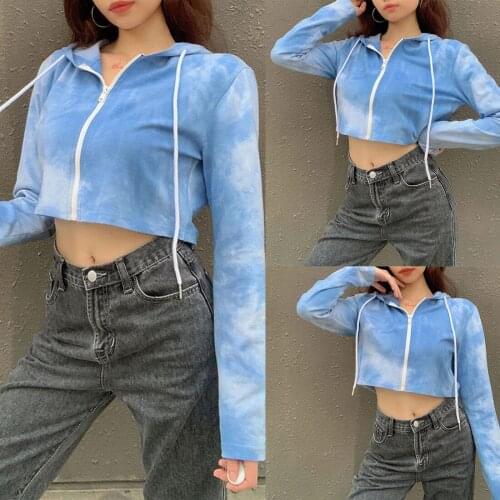 Kili Womens Fashion Tie Dye Printed Zipper Hooded Cardigan Sweater Jacket Blue