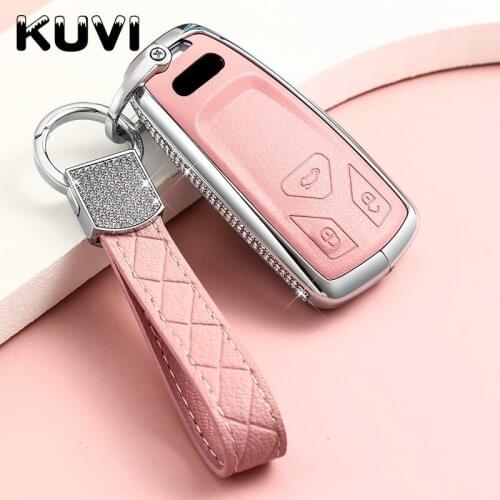 Leather Car Key Case Cover for Audi 2018 2019 A4 Allroad B9 Q5 Q7 TT TTS Remote Smart Key Case Cover 3 Buttons Auto Keychain