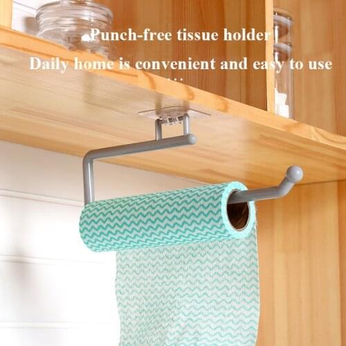 Kitchen Self-adhesive Towel Holder Toilet Paper Holder Bathroom Accessories Cabinet Paper Roll Shelf Tissue Storage Hanger 1Pcs