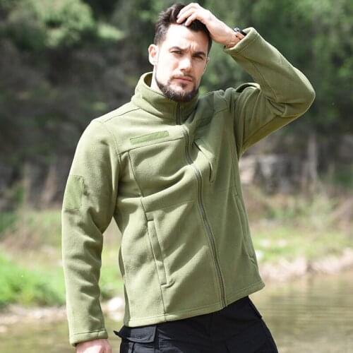 HAN WILD Mens Outdoor Hiking Fleece Jacket Military Hunting Airsoft Paintball Game Clothing Multi Pockets Army Windproof Coat