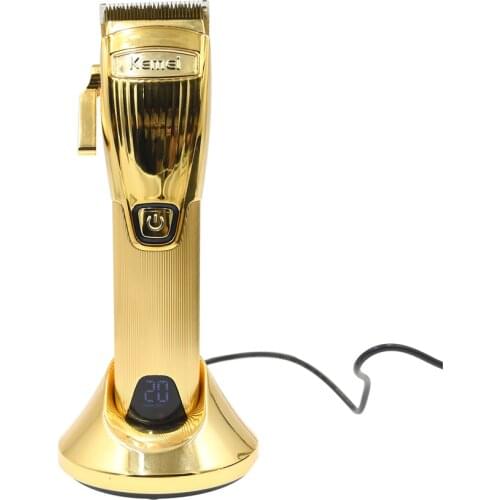 Kemei New Golden Hair Trimmer Large Capacity Cordless Hair Clipper With Charging Base and 8 Limit Comb Luxury Men Hair Clippers