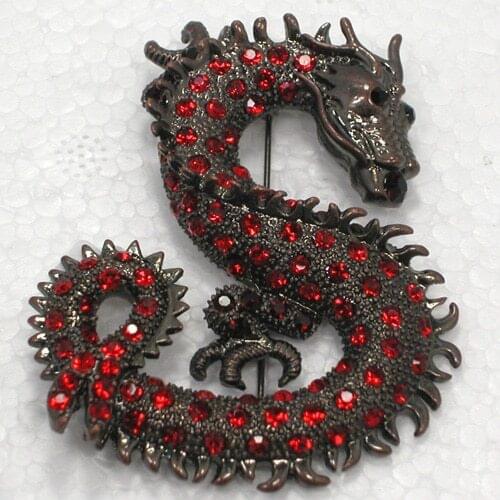Antique copper Red Rhinestone Dragon Pin brooches C512 C3