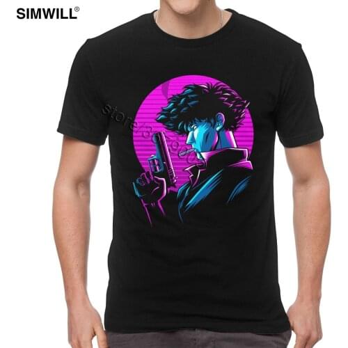 Men 100% Cotton Japan Anime T Shirt Cowboy T-Shirt Short Sleeved O-neck cowboy bebop Spike Tshirt Casual Tees Fans Apparel