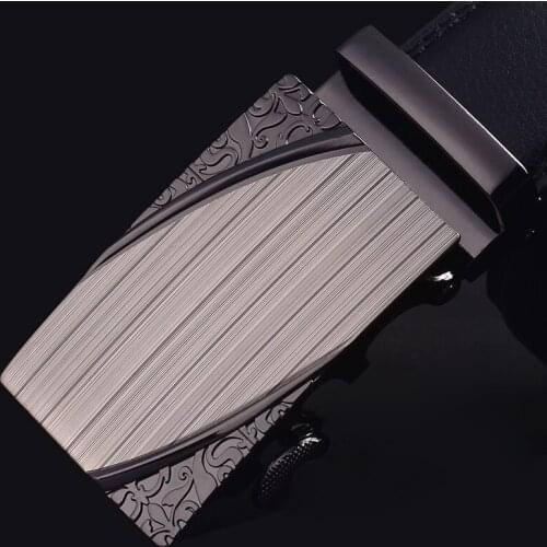 Mens Belt Cow Leather Trouser Belt For Men Fashion Automatic Metal Buckle Black Genuine Leather Belts For Men 3.5cm Width