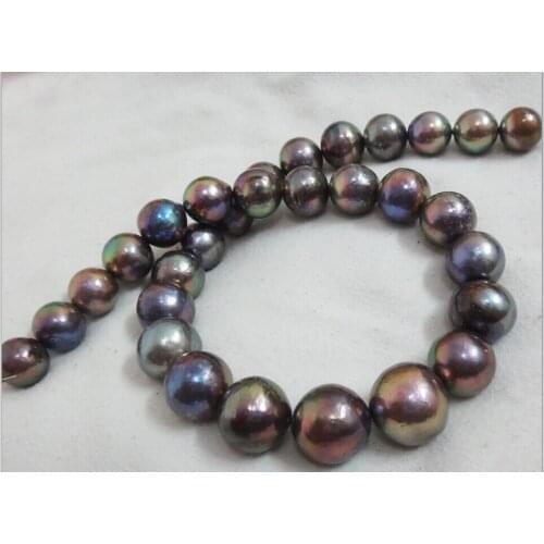 Huge 12-14mm freshwater black red multicolor pearl necklace 18inch 925silver