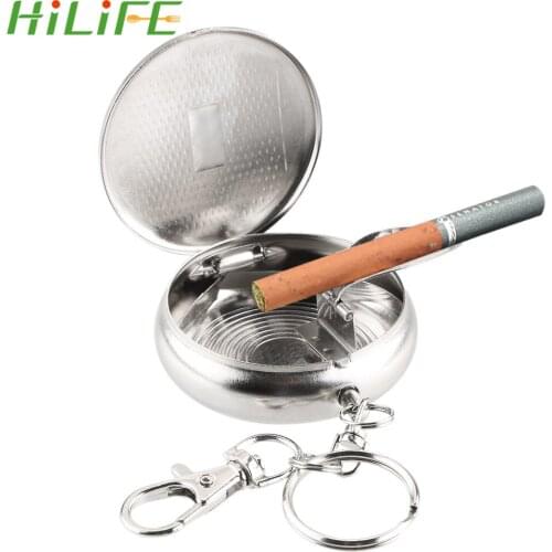 HILIFE Stainless Steel Ashtray with Key Chain Mini Pocket Ashtray Portable Vehicle Cigarette Ashtray