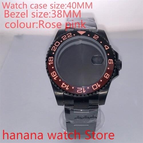 Suitable for NH35 36 Mingzhu2813 Miyata automatic winding 40mm sealed back black box series, with rotating bezel Rose pink