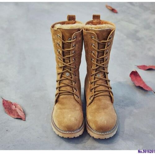 Genuine Leather Boots Women Winter Shoes Fashion 2020 Mid Calf Platform Women Boots Warm Solid Short Plush Shoes Woman 41