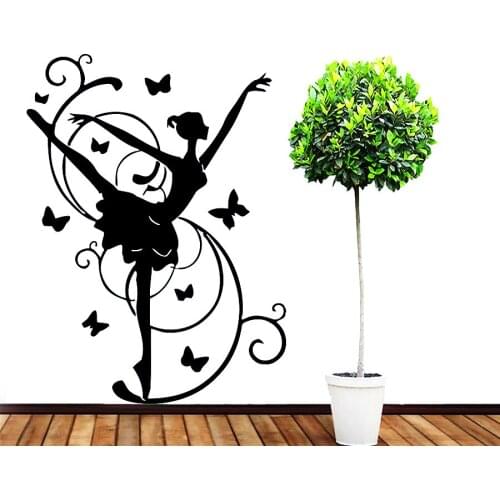 Beauty Salon Girl Ballerina with Butterflies Wall Decal Dance Studio Art Mural Dancer Home Self Houseware Removable Decor SYY285