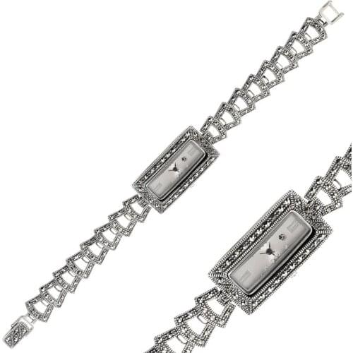 Silverlina Silver Marcasite Sterling Sleeve Clock