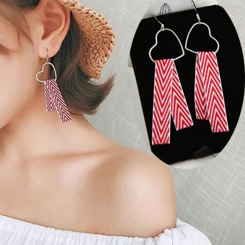 2020 Harajuku Retro Simple Love Heart Stripe Ribbon Stud Earrings Wholesale Jewelry Gifts Vintage Ethnic Long Tassel Earrings