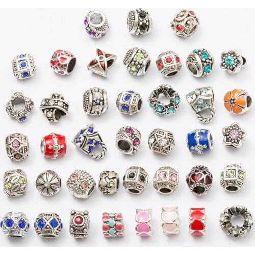 Mixed Enamel & Rhinestone Crystal Charms Beads Fit Pandora Charms Bracelet Women Fashion Bead 50pc/lots feng0013