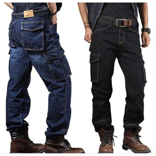 Loose Seasons Mens Jeans Plus Size Men Jeans Straight Cargo Trousers Casual Cotton Overalls Mens Fashion