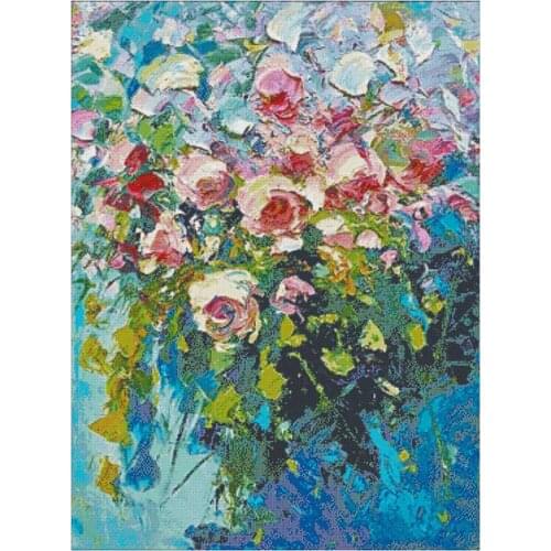 Oil painting Rose flower patterns Counted Cross Stitch 11CT 14CT 18CT 28CT DIY Cross Stitch Kits Embroidery Needlework Sets