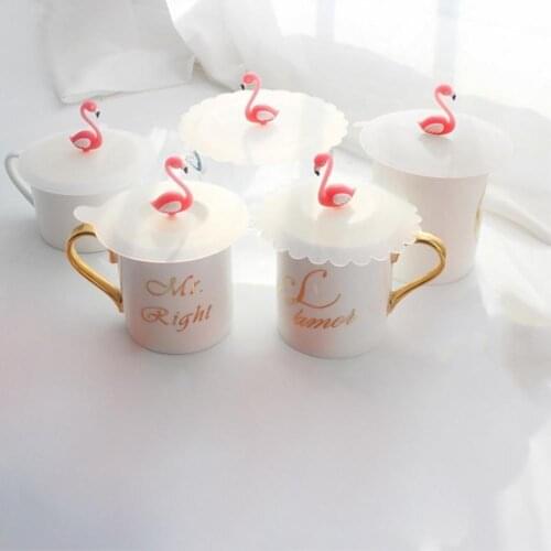 Creative Flamingo Anti-Dust Reusable Silicone Coffee Mug Glass Cup Lid Cover Cap Leakproof Tea Sealed Suction Airtight Cup Lids