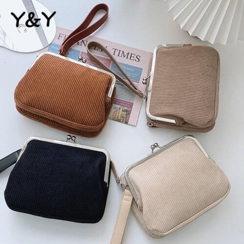 Y&Y Retro Corduroy Bags Women Crossbody Bags Double Layer Shoulder Bags Fashion Niche Canvas Purse Messenger Bags Mini Clip Bags