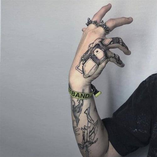 Temporary Black Back of hand English Word Tattoo Stickers Black Flower Body Art Tattoo Sticker Waterproof For Temporary Tattoos