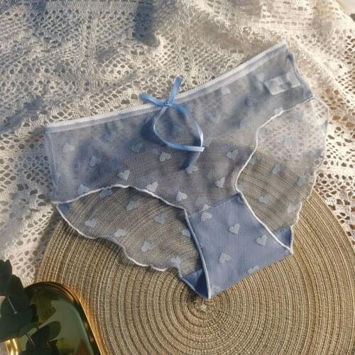 Women Transparent Underwear Low-waist Sexy Lingerie Lace Panties Ruffled Cotton Crotch Mesh briefs Breathable Erotic Panti