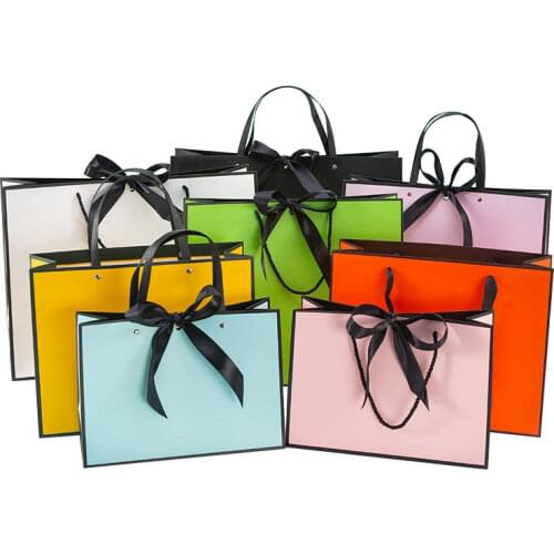 10pcs Paper Gift Bags Clothing Store Handbags Kraft Paper Bags Shopping Bags Thickened Packaging Bags