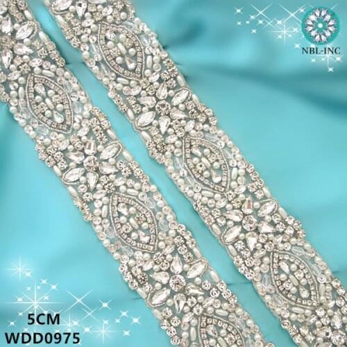 10 YARDS) Wholesale bridal beaded sewing silver pearl crystal rhinestone applique trim gold iron on for wedding dress WDD0975