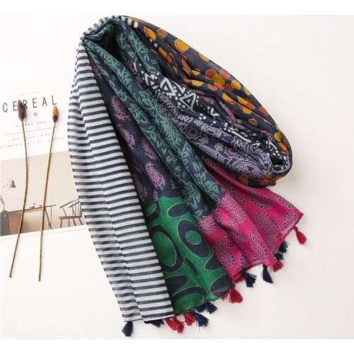 2020 Women Floral Printed Pattern Cotton Tassel Scarf 10pcs/lot
