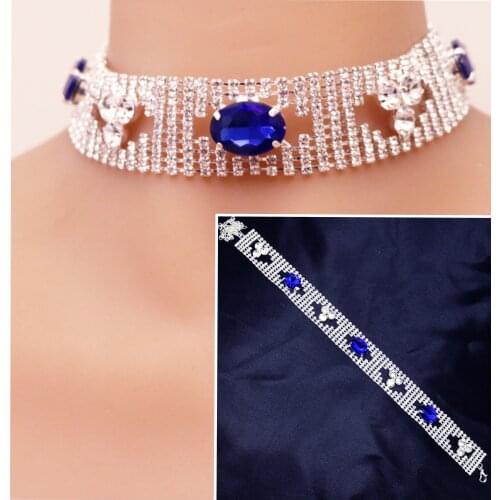 2021 Classic Wedding Crystal Blue Pendant Necklace for Women Trendy Bling Rhinestone Collar Necklace Bride Jewelry statement