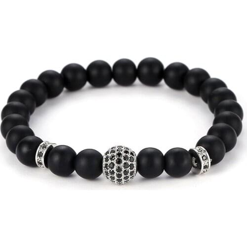 2021 Trendy 8mm Matte Black stone Beads Bracelet Pave CZ 4 color Ball tube Bracelets for Women&Men charm Handmade Jewelry