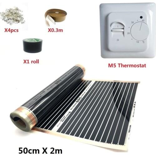 50cmX2m Infared PTC Floor Heating Film Kits 240w/m2 Warm Mat Made in Korea (Thermostat, Clamps and Pastes included)
