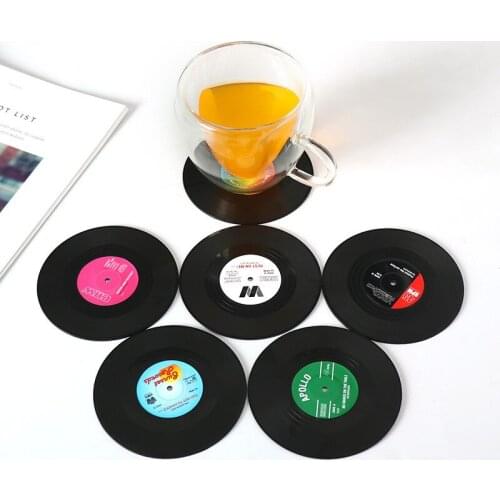 6 PCS Table Coaster Vinyl Record Drink Pads Placemats Coffee Mug Cup Coasters Heat-resistant Non Slip Plate Mat