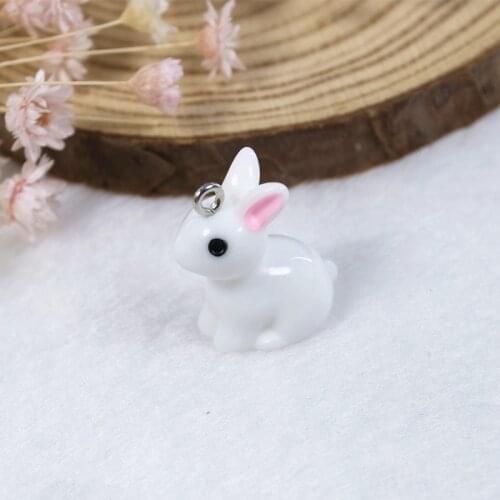 5pcs/lot 21*17mm Cute rabbit stereoscopic Resin Animal For Necklace Keychain Pendant DIY Making Accessories