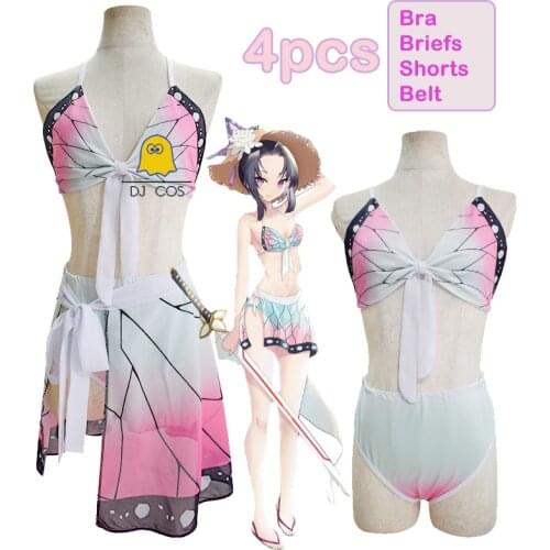 Anime Demon Slayer Kochou Shinobu Swimming Suit Summer Kimetsu No Yaiba Swimwear Bikini Bathing Swimsuit Cosplay Costume Summer