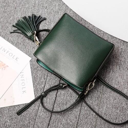 Bemoreal Small Messenger bag for women Split Leather Green handbag with Tassel Fashion zipper Crossbody bags mini shoulder bag